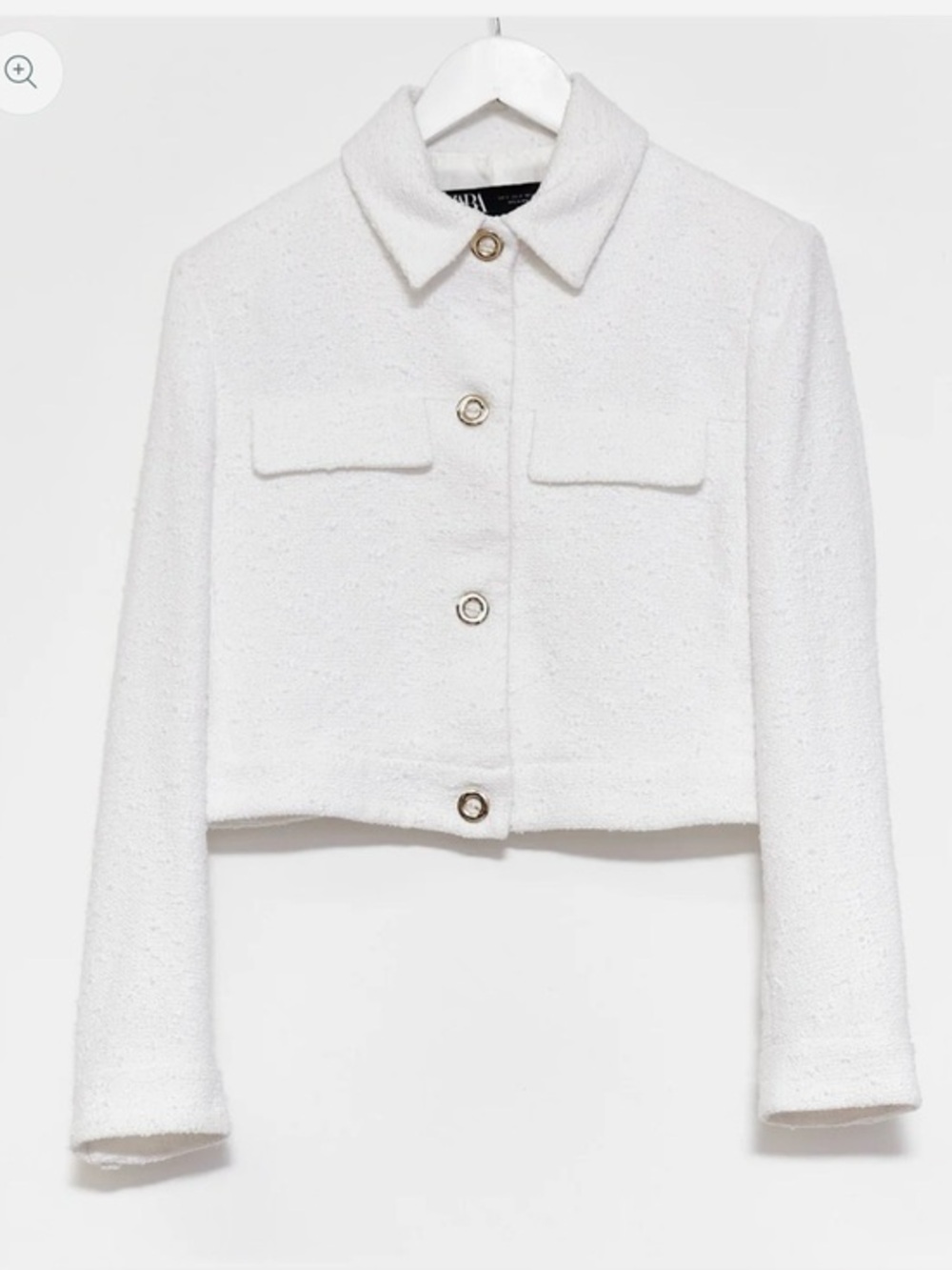 Zara Cropped Bouclé Tweed Jacket Ivory Gold Button Textured Blazer S Preppy